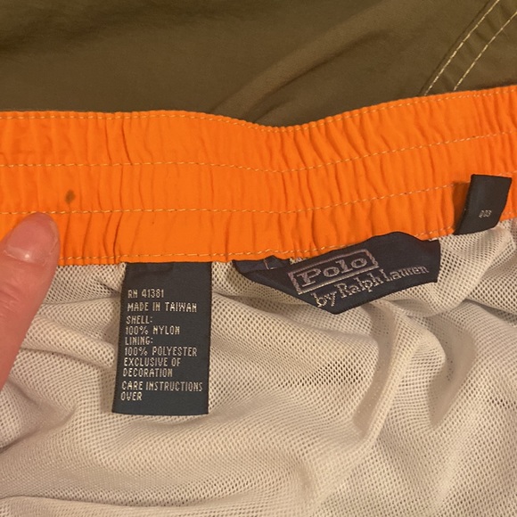 Men’s 3XL Olive w Orange accents and tan piping Polo by Ralph Lauren swim trunks - Picture 9 of 12